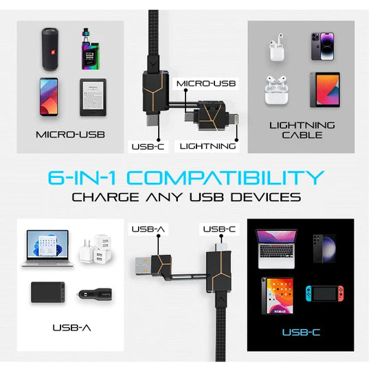 Zeus-X Go Ultra 6-in-1 Universal Cable - Mobile Phone Accessories
